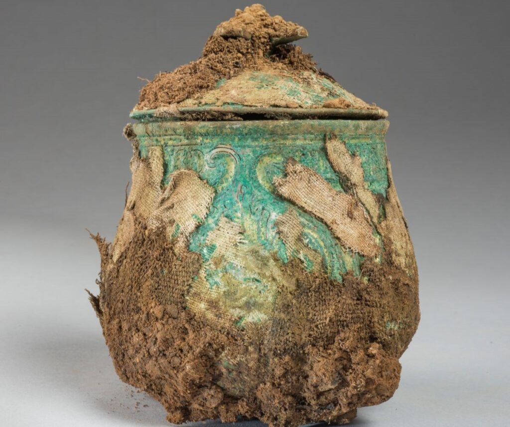 Pre-conservation image of the lidded vessel from the Galloway Hoard. Credit Historic Environment Scotland