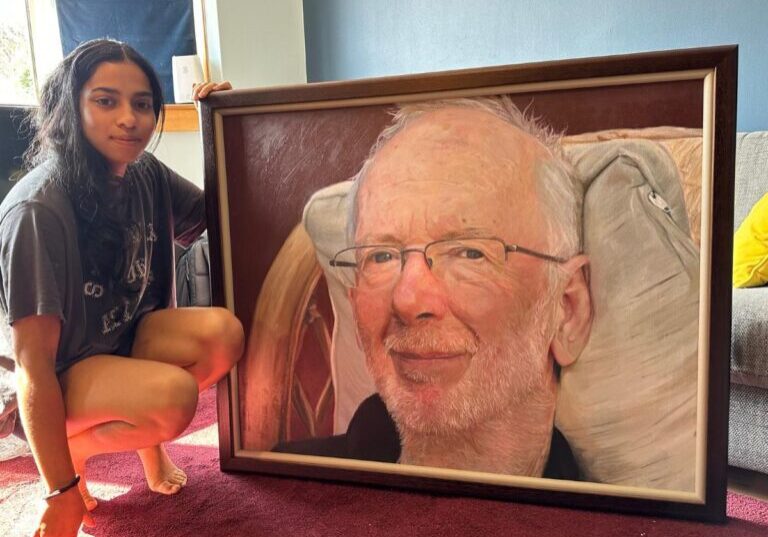 Ruby with Grandad painting